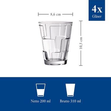 Villeroy & Boch – Dressed Up Water Glass Set, 4-Piece, 310 ml, Dishwasher-Safe, Special Drinking Glasses, Glasses for Water, Drinking Glass Set, Juice Glasses, Crystal Glass