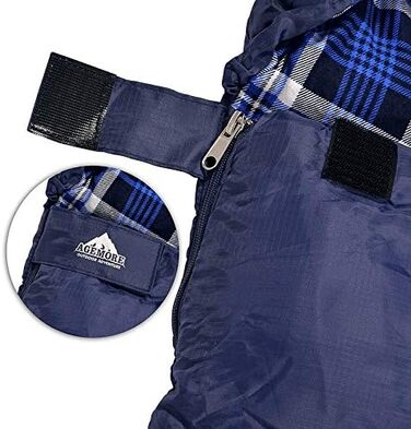 Adult Cotton Flannel Sleeping Bag - Camping, Hiking, Travel - Lightweight 3-4 Season Sleeping Bag (Blue/Blue)