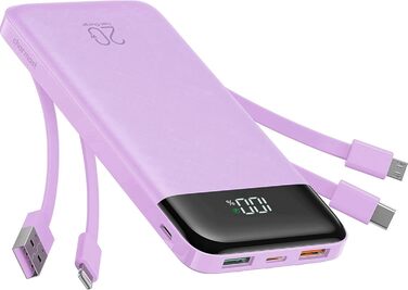 Power Bank Charmast 20000mAh з LED-дисплеєм та 4 кабелями (USB C PD3.0 QC4.0), 6 виходів, сумісний з iPhone, Samsung, Tablet, фіолетовий