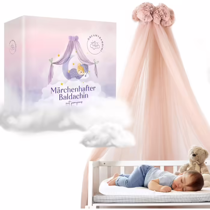 Балдахін DREAMYBAMBINI для дитячого ліжечка, кремово-бежевий з рожевим відтінком, захисна москітна сітка, декор у кімнату принцеси, 170x960 см