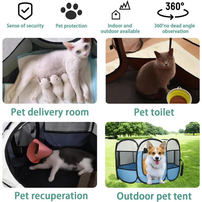 Клітка-загон для собак та котів, портативна, складна, для дому та вулиці, з дверцятами та блискавкою, Pop-Up, для кемпінгу