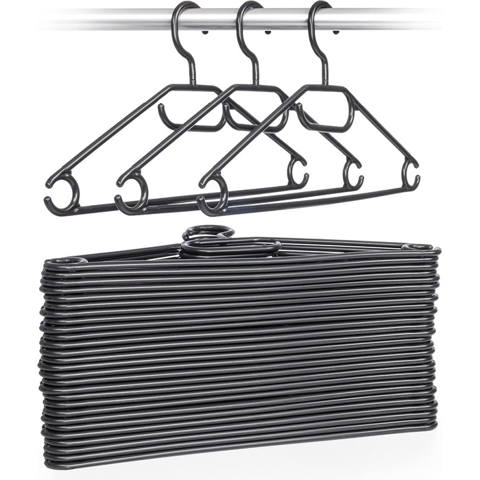 Hausfelder 30 Clothes Hangers, Ironing Set, Black Plastic Hangers, Swivel Hook, 30 Pieces