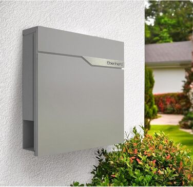 Поштова скринька Metzler антрацит з газетницею та іменним шильдиком RAL 7016, вулична, антикорозійна, для настінного монтажу, сучасний дизайн 37x37x10.5 см