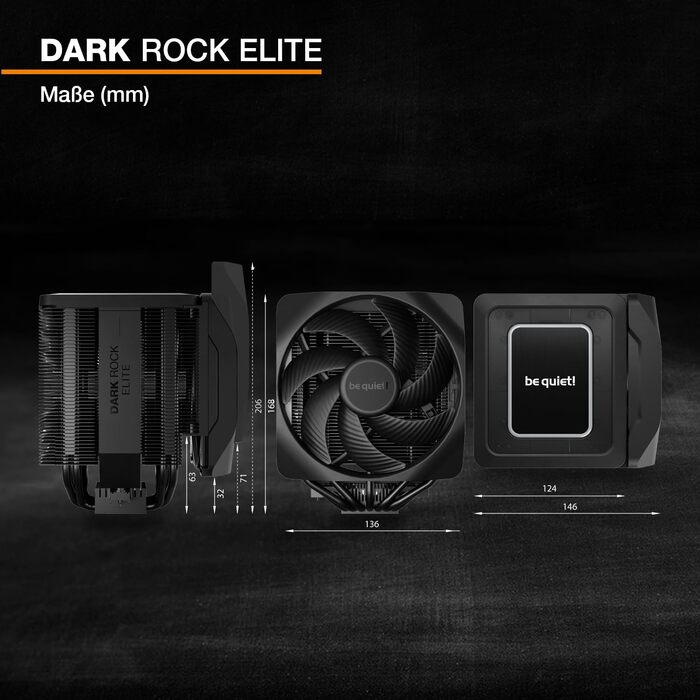 be quiet! Dark Rock Elite - Повітряний кулер з високою продуктивністю, 7 теплових трубок, вентилятори Silent Wings 120mm та 135mm PWM, тиха робота, Speed Switch