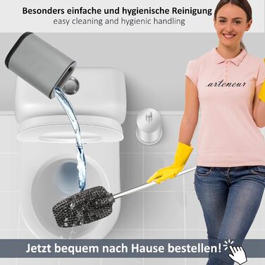 Набір для туалету 3-в-1 з силіконовою щіткою, тримачем та кріпленням на стіну, довга ручка з нержавіючої сталі, гігієнічний з ламелями та скребком, для ванної кімнати та гостьового туалету (Антрацитовий сірий)