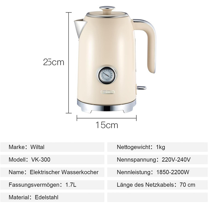 Набір чайник та тостер Retro Green 1.7L 2200W з індикатором температури, нержавіюча сталь