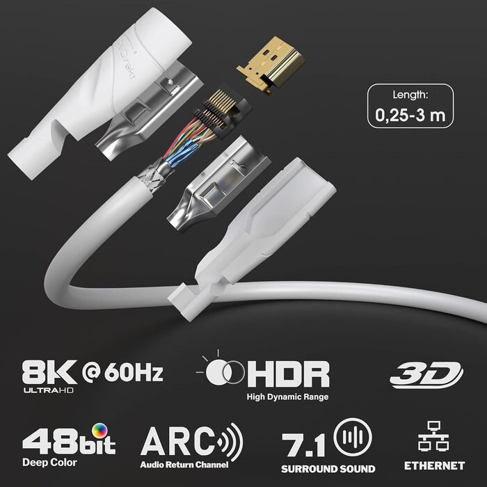 HDMI кабель KabelDirekt 2м - 8K, 4K, білий - для Blu-ray, PS5, Xbox Series, Switch - Розроблено в Німеччині