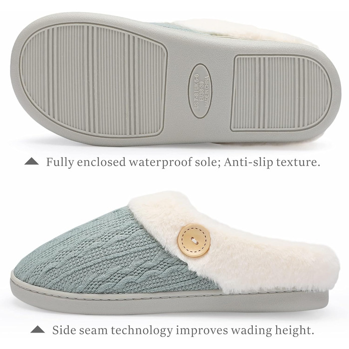 Чантом'ю жіночі домашні тапочки з меморі-піною, теплі, з штучним хутром, для дому, антиковзаюча підошва, 40/41 EU, зелені