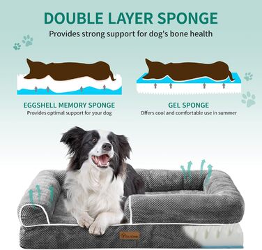 Крісло-лежанка для собак середніх порід YITAHOME, 51x48 см, ортопедичне, знімний чохол, сіре