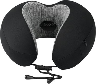 Подушка для шиї FlowZoom Dream Classic з регульованою підтримкою та знімним шнуром - подушка для подорожей у літак з піною Memory Foam - з чохлом та подарунковою упаковкою - Чорний
