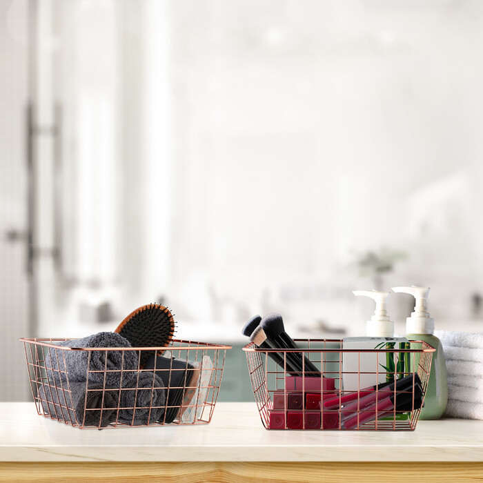 Set of 2 Wire Baskets in Rosé Gold