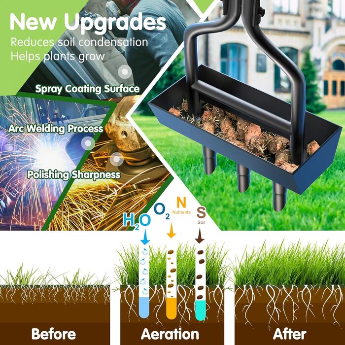 Kedox Aerifier for Lawns, Heavy Duty Hollow Tine Lawn Aerator with Ground Frame 38In, Manual Lawn Aerator Lawn Aerifier Verticutter for Your Lawn or Yard and Compacted Soils