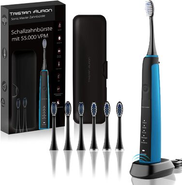 Електрична зубна щітка Tristan Auron Sonic Master – 5 Modi, 60 днів акумулятора, з чохлом та 6 насадок (Чорний)