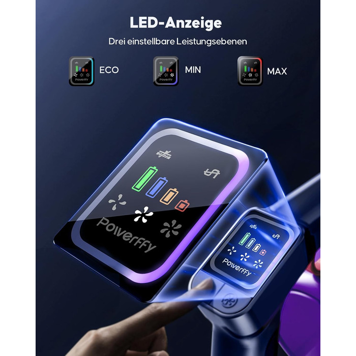 Бездротовий акумуляторний пилосос 600W, 50KPa, 65 хвилин роботи, з HD-дисплеєм, ароматерапією, контейнером 1,8L, світлодіодне освітлення, щітка для килимів, твердих поверхонь та шерсті тварин