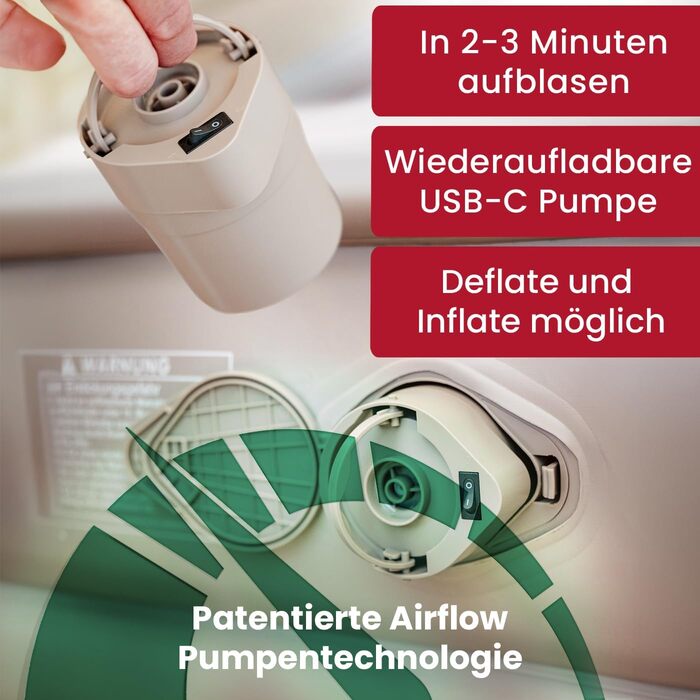 Надувне ліжко Aerios для 2 осіб з вбудованим USB-C насосом | Преміум гостьове ліжко без кабелю живлення | Надувне ліжко - виберіть розмір! Бежевий двоспальний
