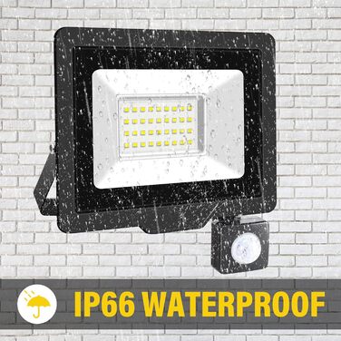 20000LM LED Floodlight Outdoor with Motion Sensor LED Spotlight 6000K Cold White IP66 Waterproof LED Outdoor Floodlight Floodlight for Garage, Hallway, Garden, Courtyards, Hotel, Sports Field (6000K Cold White, 30W)
