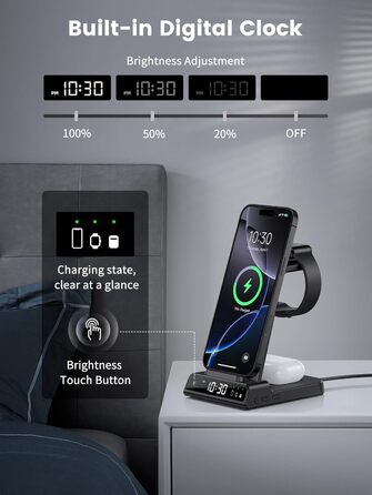 Зарядна станція 3-в-1 для Apple: iPhone 16/15/14, Apple Watch 10/9/8/7/6/SE та AirPods Pro/4. Бездротова зарядка