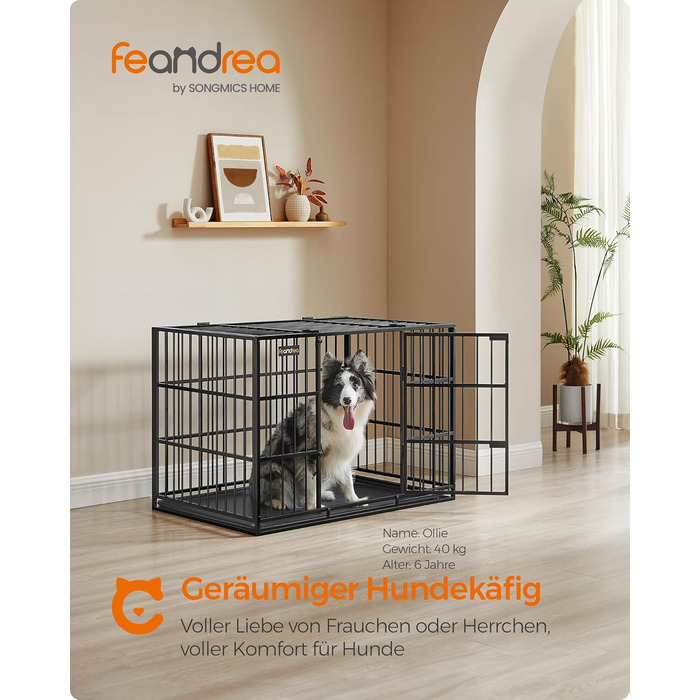 Кіядж Feandrea - переноска для собак XL, 122x75x80 см, міцна, з висувною піддоном, подвійними дверцятами, легко миється, чорна