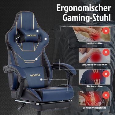 Геймерське крісло Ergonomisch з підставкою для ніг, регульованою висотою, блакитне. Офісне крісло з підтримкою попереку для комп'ютера