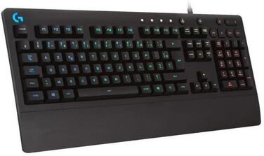 Ігрова клавіатура Logitech G213 Prodigy з RGB-підсвічуванням, програмовані клавіші G, мультимедійне керування, підставка для зап'ястя, захист від бризок, QWERTZ-розкладка (німецька)