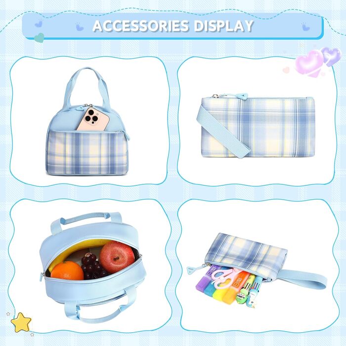 Дитячий рюкзак для дівчаток: рюкзак у стилі Kawaii, велика місткість (3-в-1, блакитний)