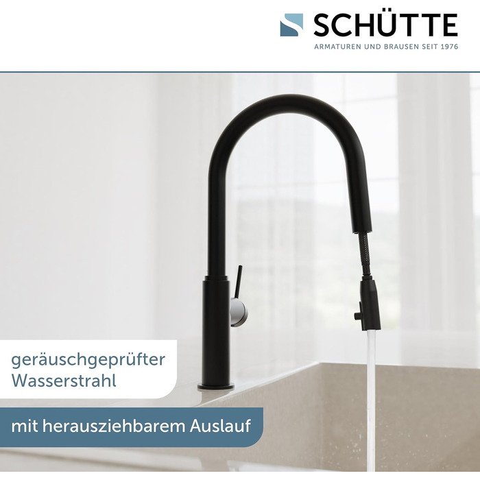 Кухонний змішувач SCHÜTTE 79562 Blackpool з висувною лійкою, поворотний на 360°, з однорідним змішувачем, чорний