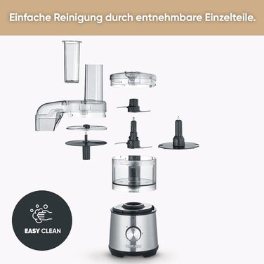 SEVERIN Compact Multi-Chopper, Universal Chopper for Coarse and Fine Chopping, Food Processor with Extensive Accessories, Brushed Stainless Steel / Black, KM 3865