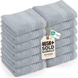 Набір м'яких махрових рушників для обличчя та тіла Utopia Towels, 30x30 см, 100% бавовна, сірий (12 шт)