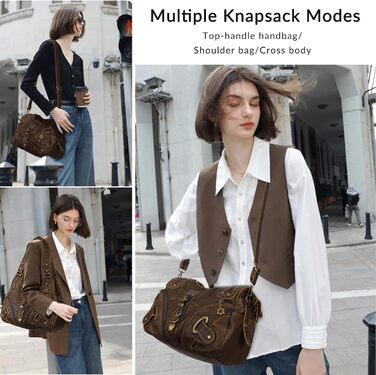 Сумка жіноча Angel Kiss Hobo через плече з PU шкіри, коричнева (801) - багато відділень