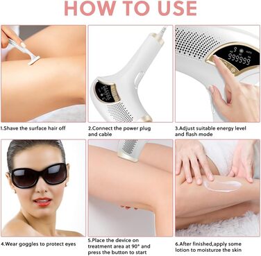 Епілятор ACWOO з охолоджувальною системою, безболісне видалення волосся, лазерний епілятор з 3 функціями HR/SC/RA, 9 рівнів потужності для жінок/чоловіків, обличчя, руки, зона бікіні, тіло, ноги, білий