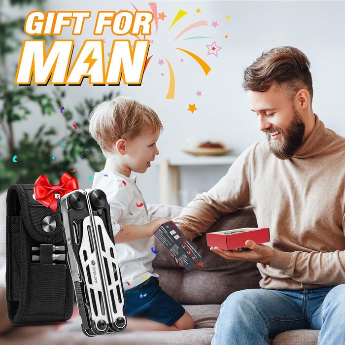 Gift for Men, BIBURY Multitools, Outdoor Multi Tool Folding Pliers with Improved Scissors and Screwdriver, Stainless Steel Multitools with Nylon Pouch, Christmas Gifts for Dad