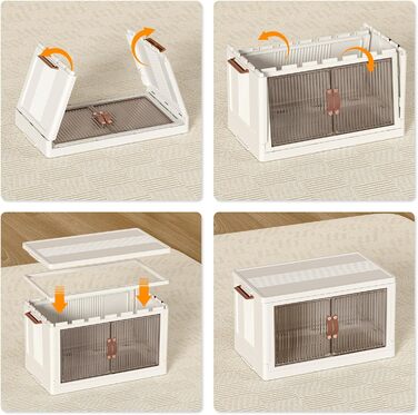HOOBRO Storage Box with Lid, 41.6 L Plastic Storage Container with Wheels, 4 Pack Stackable Boxes with Doors, Foldable Storage Bins, White EWG442CW01