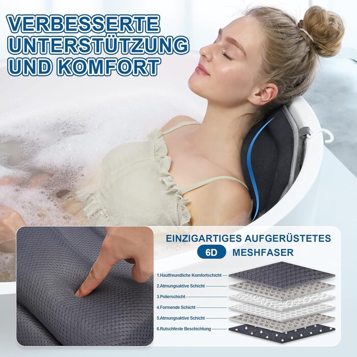 Подушка для ванни Luxus Dicke з м'яким наповнювачем: підтримка голови, шиї та плечей для комфортного розслаблення. Аксесуар для спа, сірий колір.