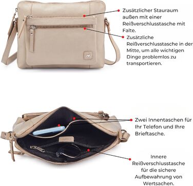 Сумка через плече Wise Owl з натуральної шкіри бежевого кольору (Nappa) для жінок та чоловіків, кросбоді, 5 відділень на блискавці