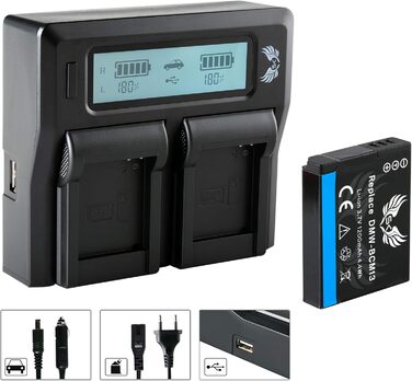 Запасний акумулятор 2x 1200mAh для Panasonic Lumix DMC-FT5 TZ40 TZ41 TZ55 TZ61 TZ71 ZS30 + зарядний пристрій (2 шт. акумулятори + Dual LCD зарядний пристрій)