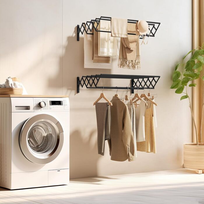 Настінна сушилка для білизни YOUDENOVA з 7 стійок, розсувна, для ванної кімнати, металевий тримач для рушників, (42-80) x 59 x 19 см, чорний