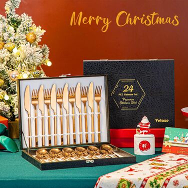 Набір столових приборів Velaze, 24 шт. (рожеве золото) для 6 осіб