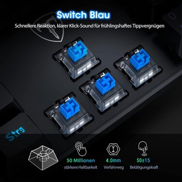 Механічна ігрова клавіатура RisoPhy, RGB, 104 клавіші, ультратонке підсвічування LED, провідне USB підключення, блакитний перемикач, чорний колір