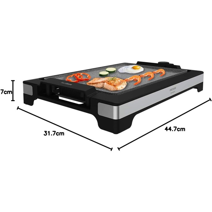 Cecotec Tasty & Grill 2000 InoxStone Electric Grill Plate - Stainless Steel, Non-Stick, Adjustable Temperature