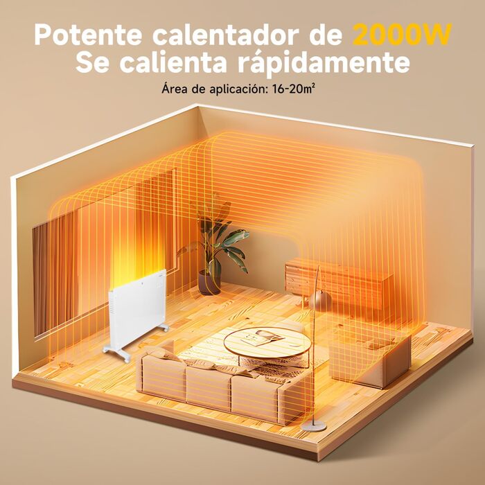 Електричний конвектор Aigostar з термостатом та Wi-Fi, 2000W, чорний (білий, 2 шт.) - для кімнат до 30 м²