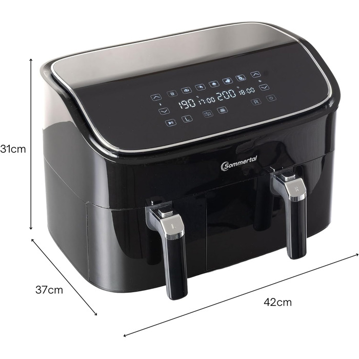 Фритюрниця повітряна Sommertal HF760-7,6L XXL з сенсорним екраном, 8 програм, 2000 Вт - енергоефективна та здорова, велика фритюрниця Air Fryer (9.0L Dual)