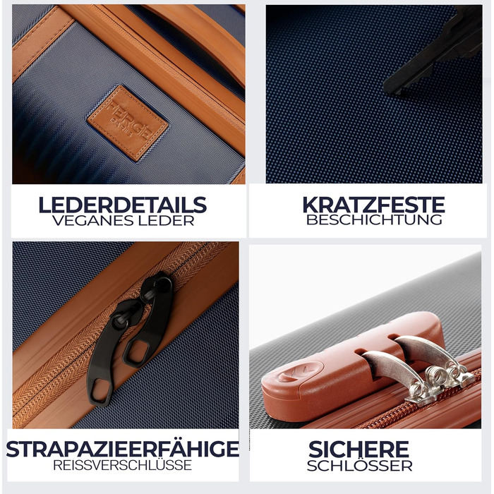 Набір валіз FERGÉ Milano 5-ти частинний з жорстким корпусом + сумка для подорожей + косметичка - 3 шт. (Бежевий/Блакитно-коричневий)