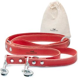 2m Dog Leash made from certified leather - Adjustable Training Leash - Handmade in EU - Dog Leash for Large, Medium & Small Dogs - Leather Leash (25mm wide) (25mm Width, Red)