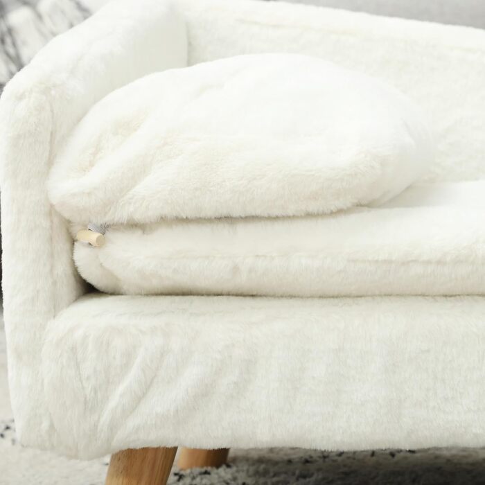 PawHut Диванчик для собак та котів з м'яким подушками, знімний та пральний чохол, з плюшу, 70 x 42,5 x 38,5 см, кремовий