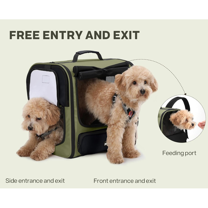 Pecute Рюкзак-переноска для котів та маленьких собак, темно-зелений. Зручний, вентильований, для подорожей, хайкінгу та кемпінгу