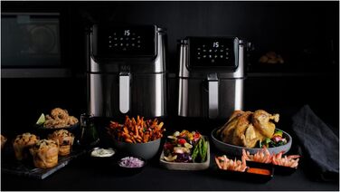 AEG AF6-1-4ST Hot Air Fryer / Frying / Grilling / Roasting / Baking with little to no oil / 8 programs / 3.5 l capacity / dishwasher safe / LED touch display / programmable / Stainless steel, Grey Stainless Steel 3.5l Capacity Series 6000
