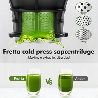 Шнекова соковижималка Fretta Slow Juicer з нержавіючої сталі для овочів та фруктів, сіра