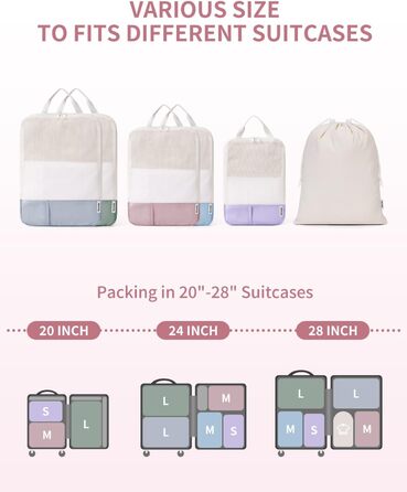 Набір органайзерів для валізи Narwey (6 шт.) - кубики для пакування з компресією, бежевий. Організація подорожей та зручне пакування речей.