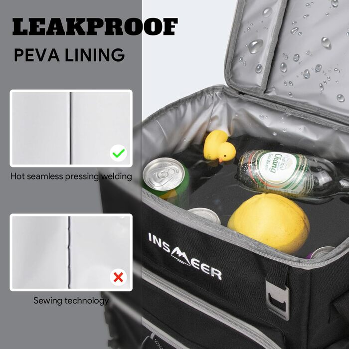 Сумка-холодильник INSMEER 40L з колесами, для пляшок, водонепроникна, чорна - для пляжу, кемпінгу, пікніка, покупок
