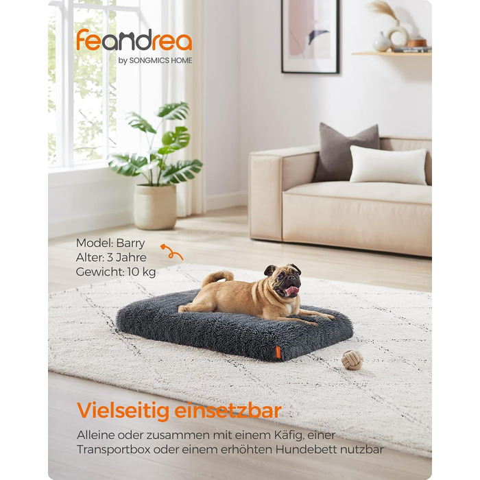 Feandrea Dog Bed, Orthopedic Dog Cushion, Padded with Bubble Foam, Removable and Washable Cover, Size M, for Small and Medium Dogs, 80 x 50 x 8 cm, Dark Grey PGW211G02